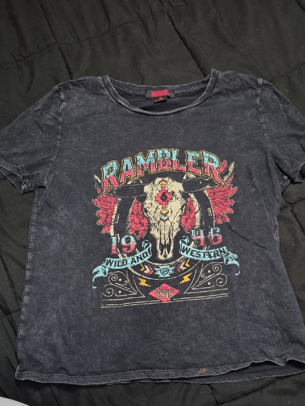 Rock&Roll Denim Rambler Graphic Tee - Black with Multicolor Print